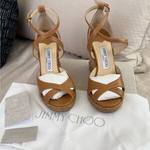 Jimmy Choo Size 5 Alanah 105 Leather Wedge Sandals